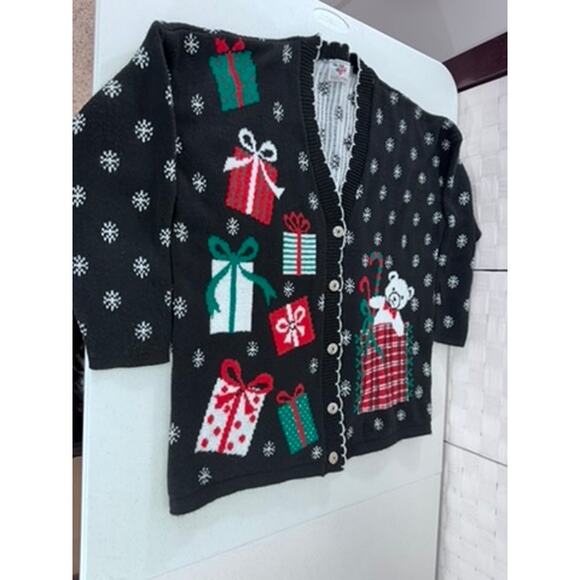 VINTAGE"NUTCRACKER" Teddy Bear,Button Up, Cardigan Sweater, Grandma,Classic,Ugly - Picture 5 of 10